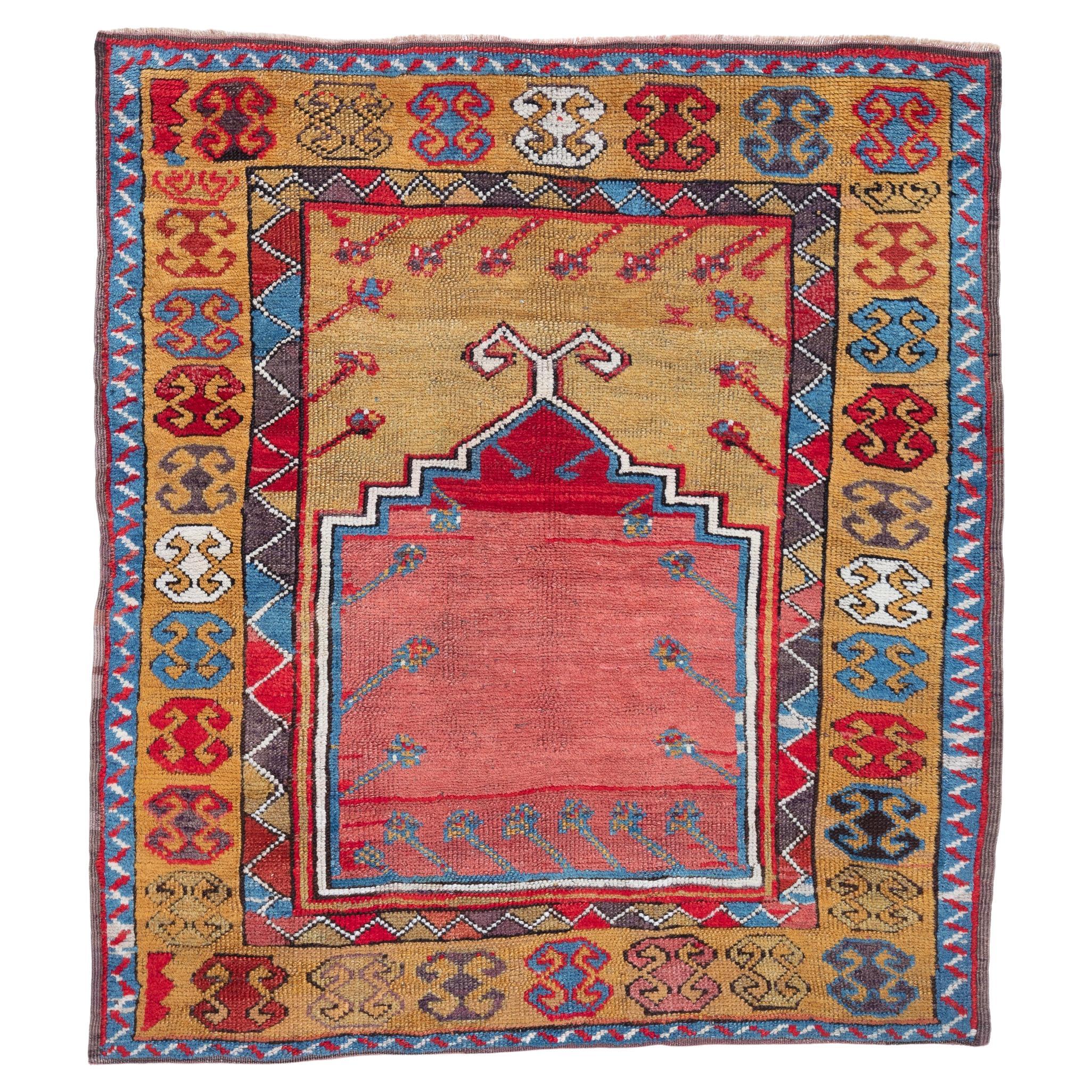 Antique Konya Prayer Rug Central Anatolian Turkish Carpet For Sale