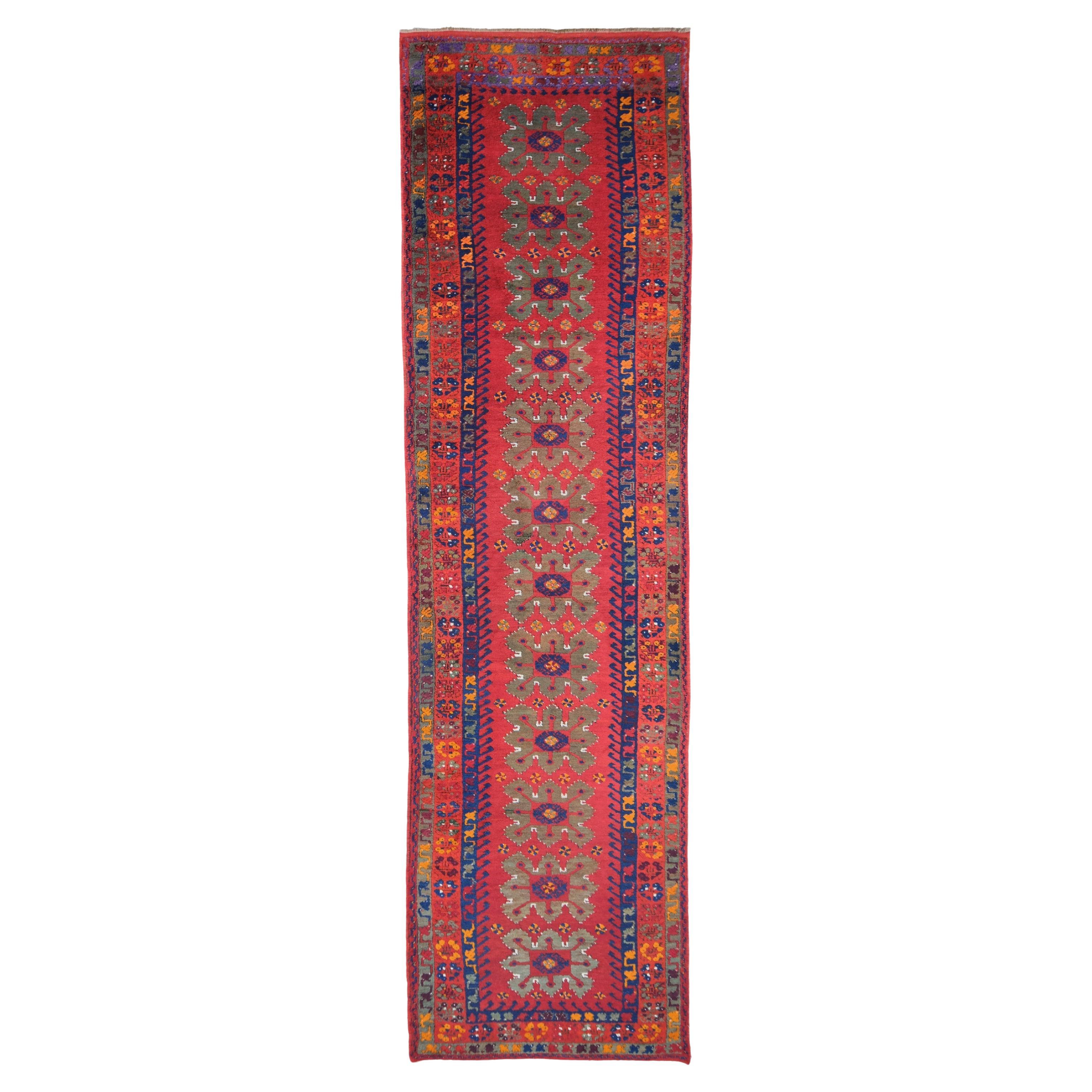 Tapis de couloir Konya antique - Tapis d'Anatolie du 19ème siècle, Tapis de laine antique