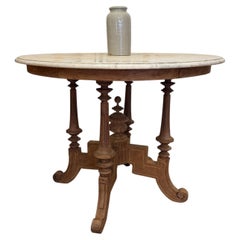 Antique Kopitiam Marble Top Table with Bleached legs