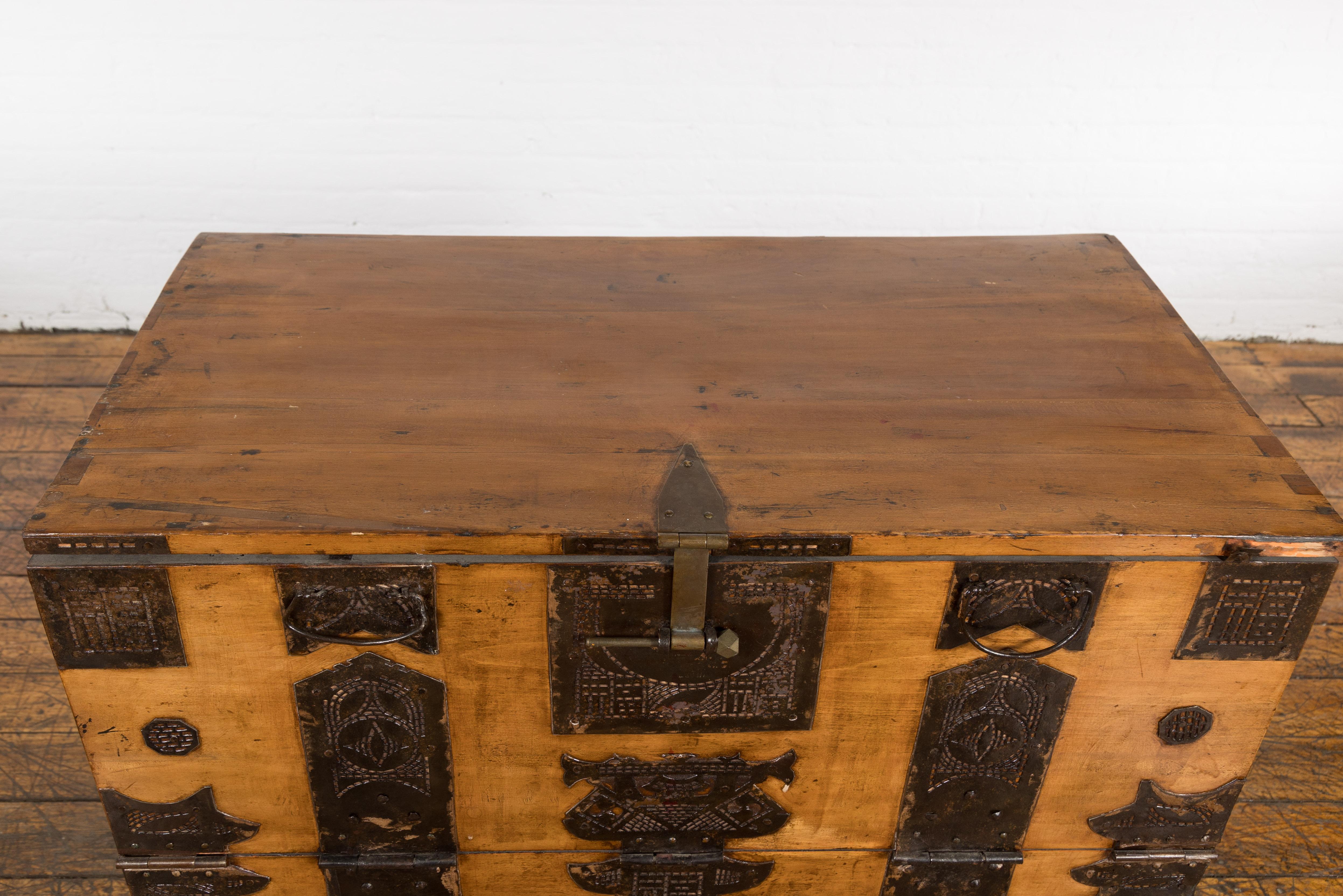 19th Century Antique Trunk Chest with Front Opening For Sale 9