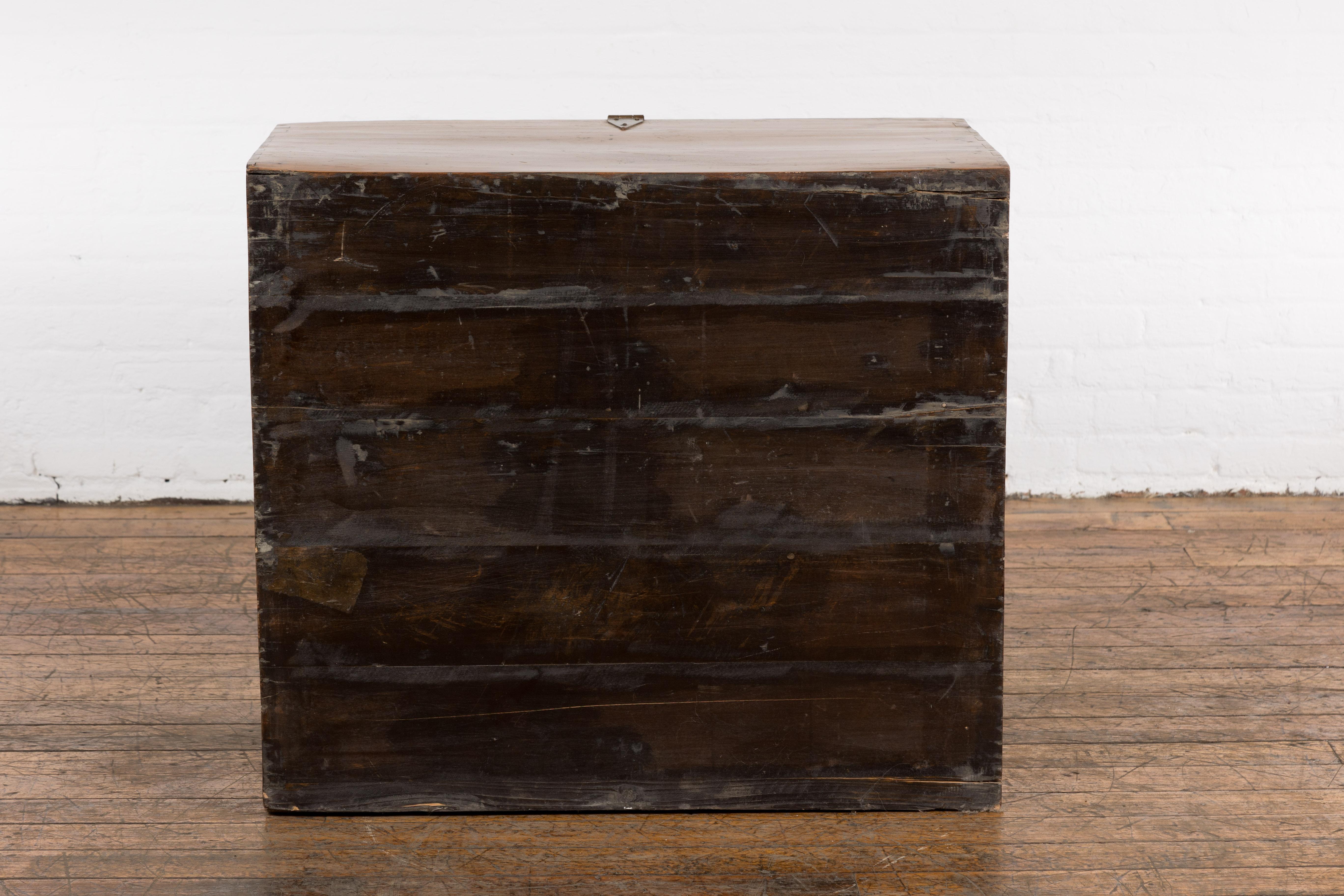 19th Century Antique Trunk Chest with Front Opening For Sale 9