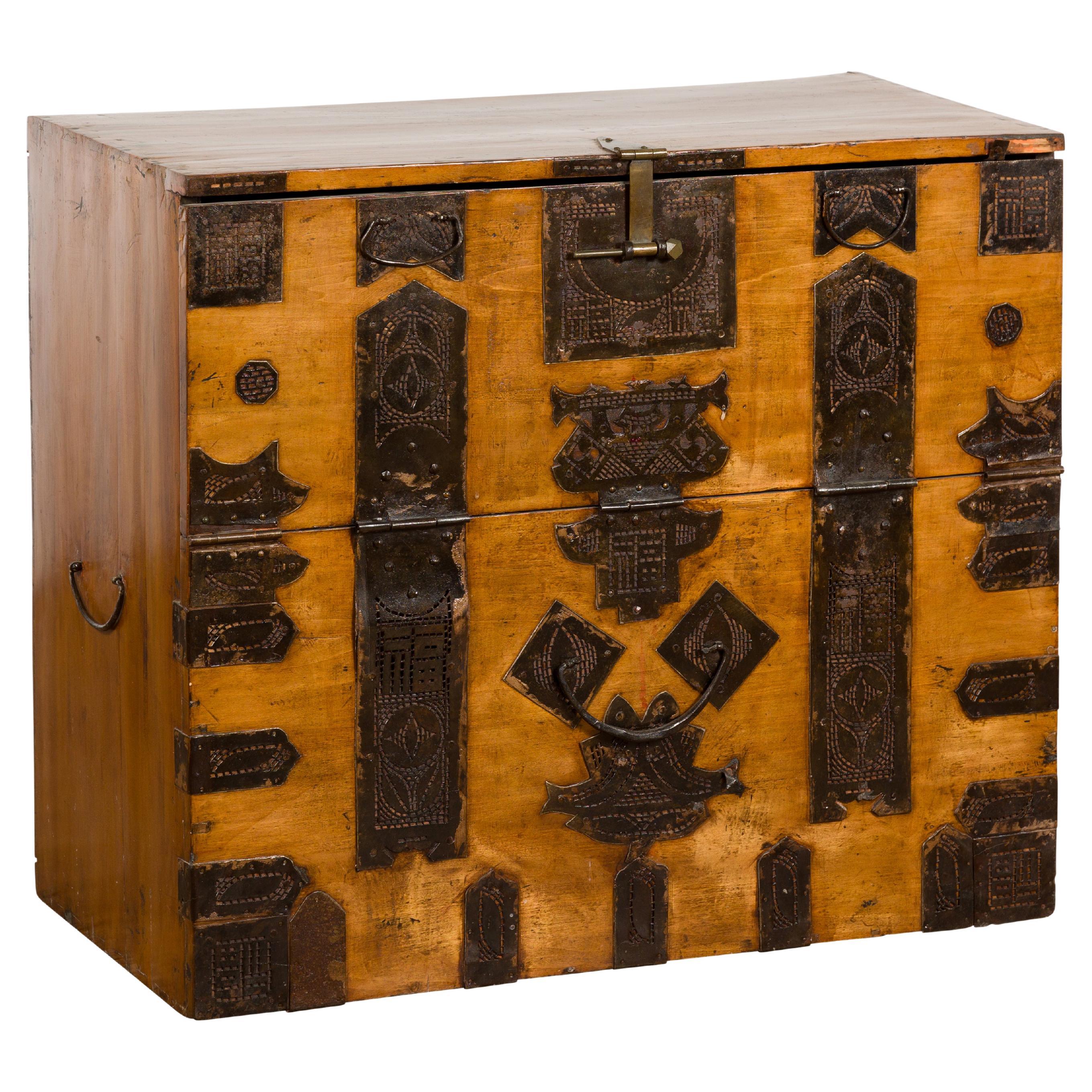 19th Century Antique Trunk Chest with Front Opening For Sale