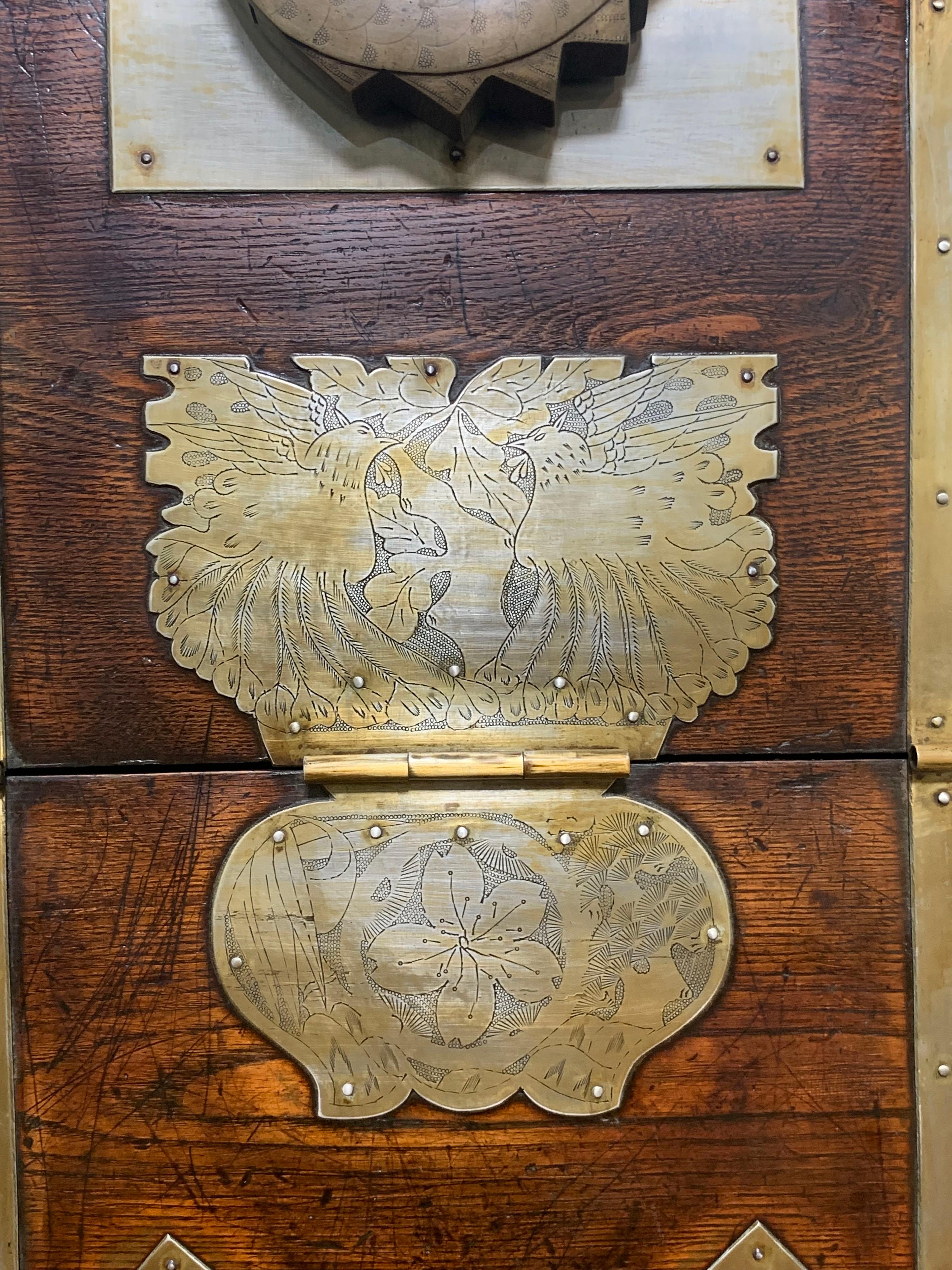 Antique Korean Bandaji Blanket Chest with Elaborate Strapwork, circa Late 1800s In Good Condition In Peabody, MA
