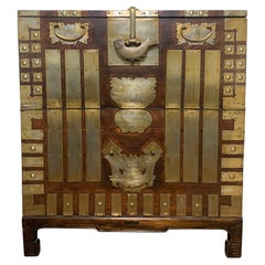 Antique Korean Bandaji Blanket Chest with Elaborate Strapwork, circa Late 1800s