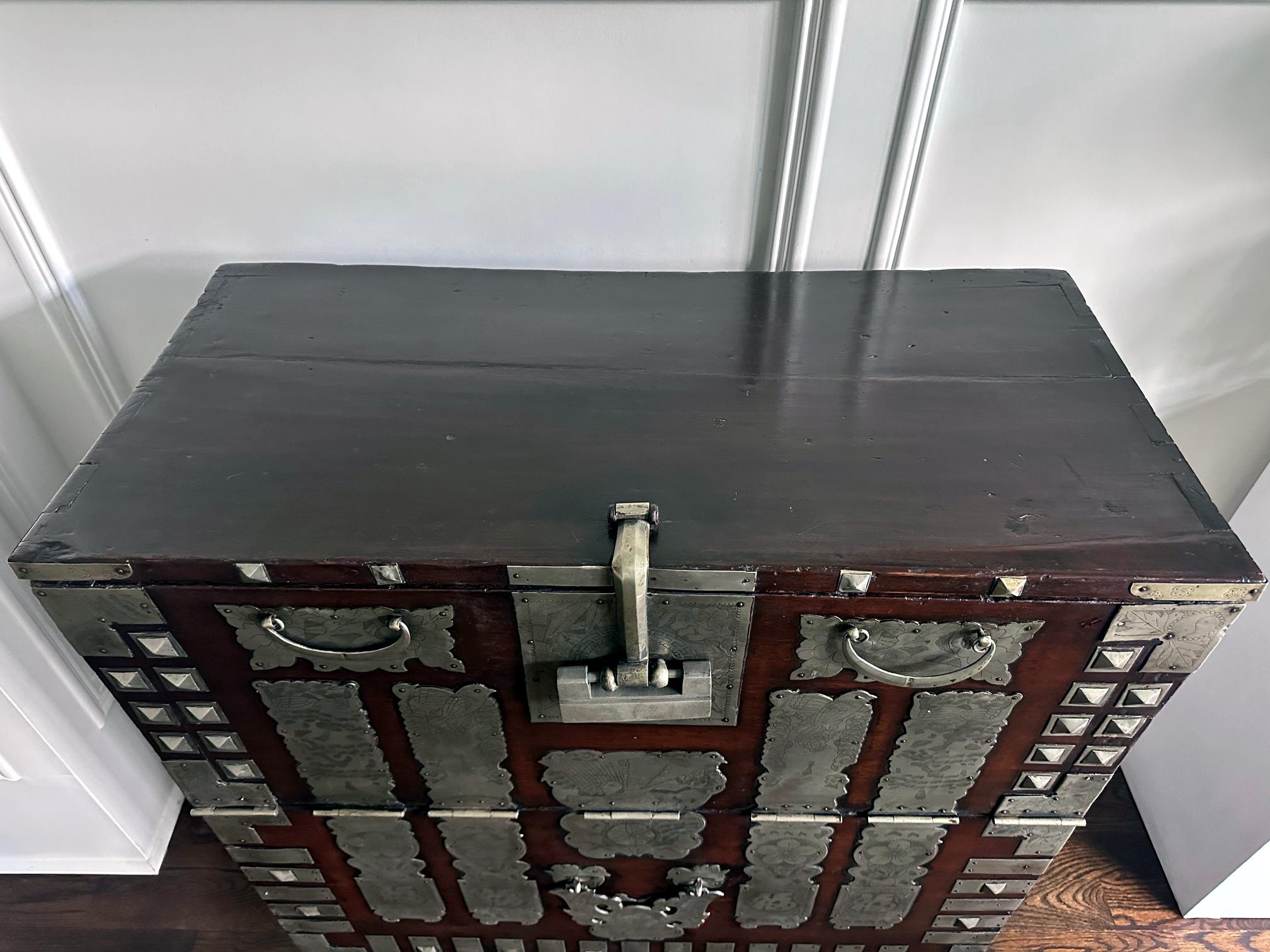 Metal Antique Korean Bandaji Chest Pyongyang Joseon Dynasty For Sale