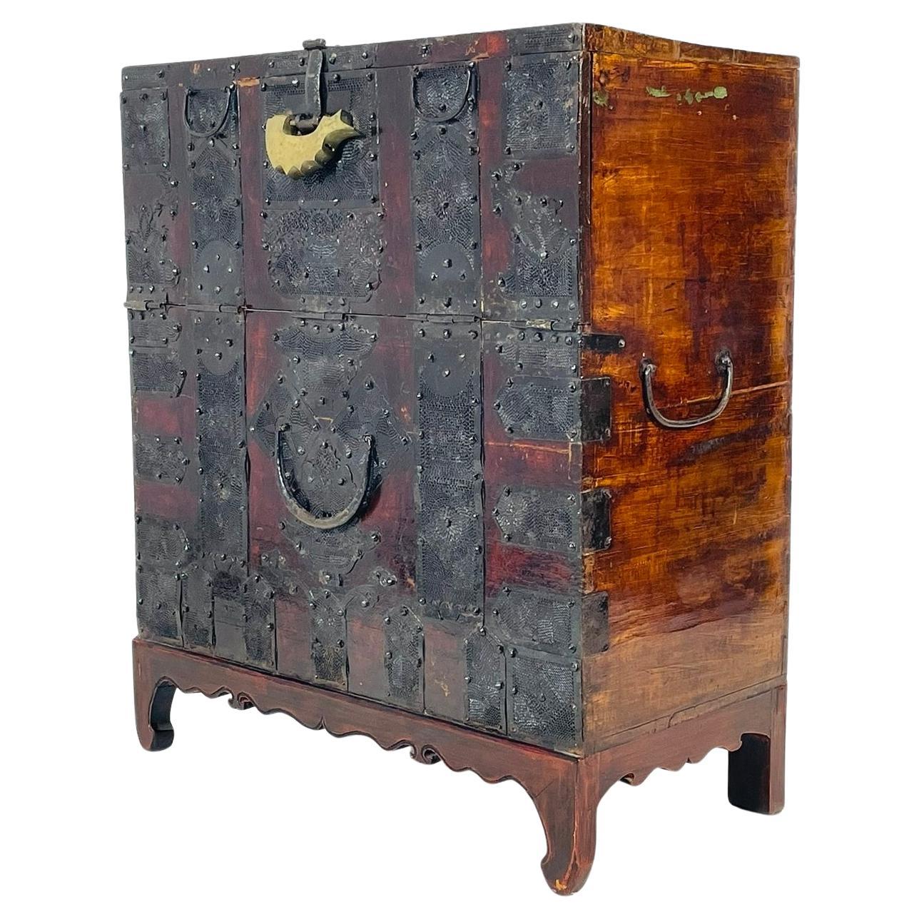 Antique Korean Blanket Chest with a Bronze Lock & Iron Hardware