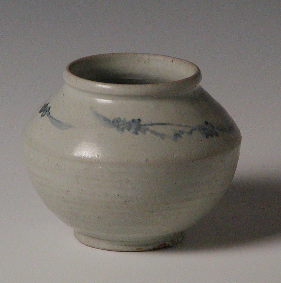 19th Century Antique Korean Blue and White Ceramic Storage Jar, Yi Dynasty For Sale