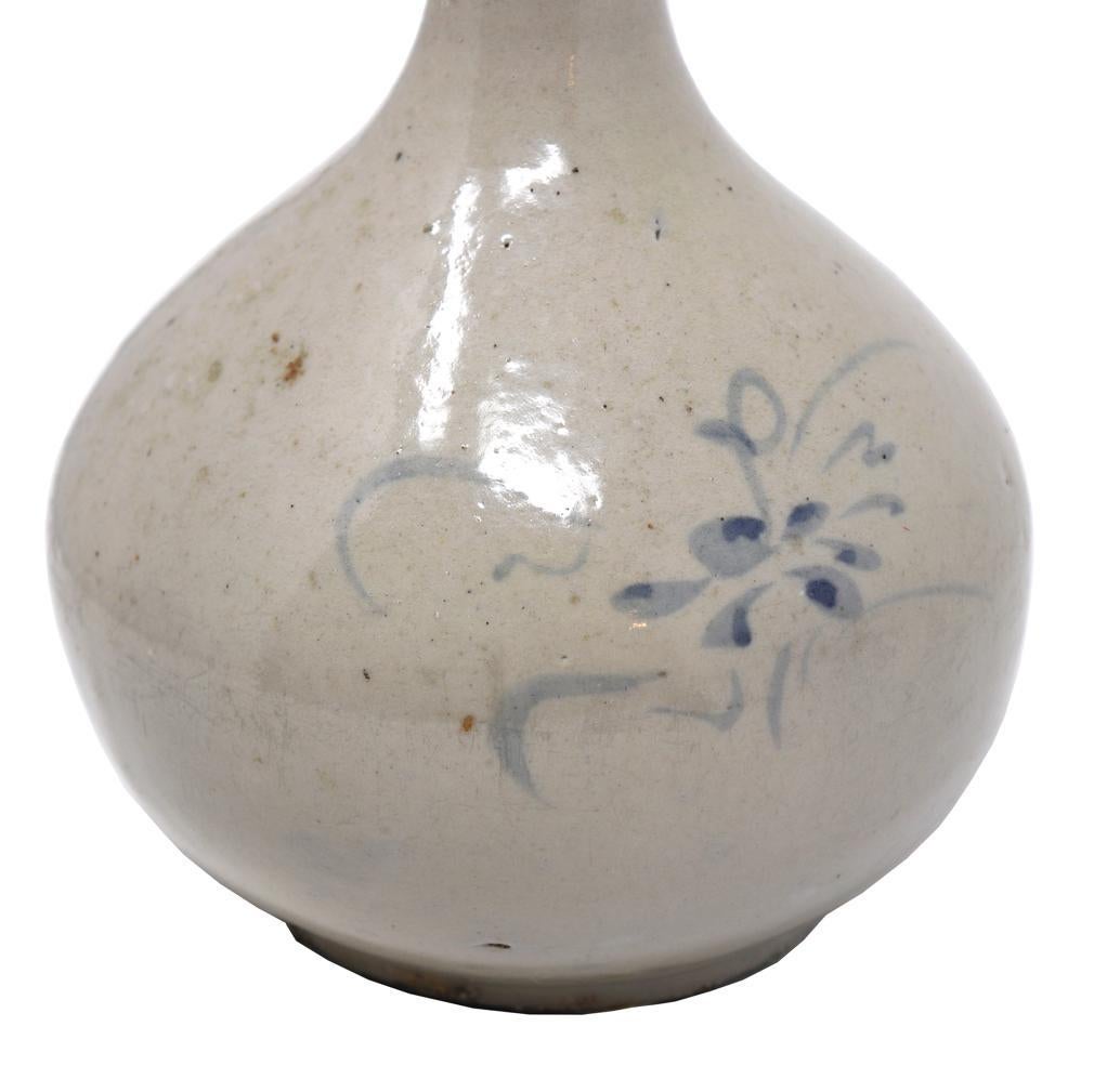 Ceramic Antique Korean Blue & White Bottle Vase For Sale