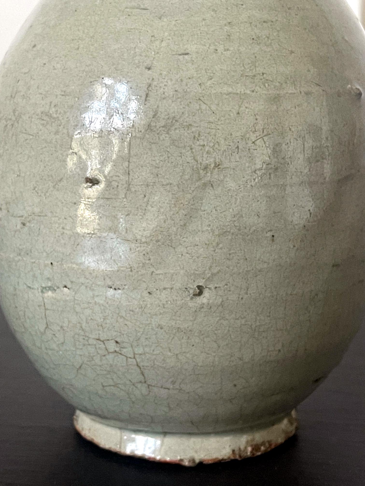 Antique Korean Celadon Bottle Vase Joseon Dynasty For Sale 3