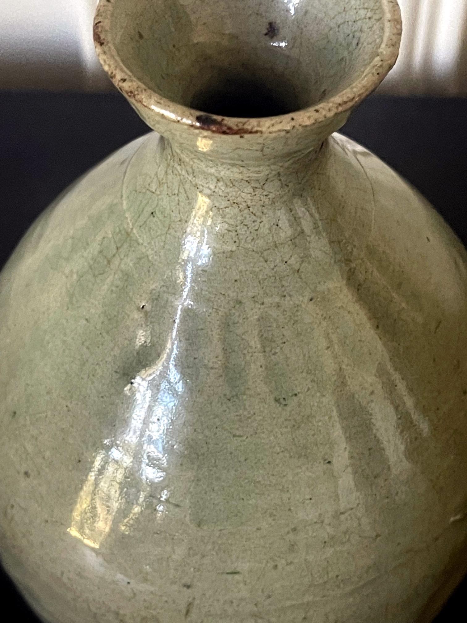 Antique Korean Celadon Bottle Vase Joseon Dynasty For Sale 5