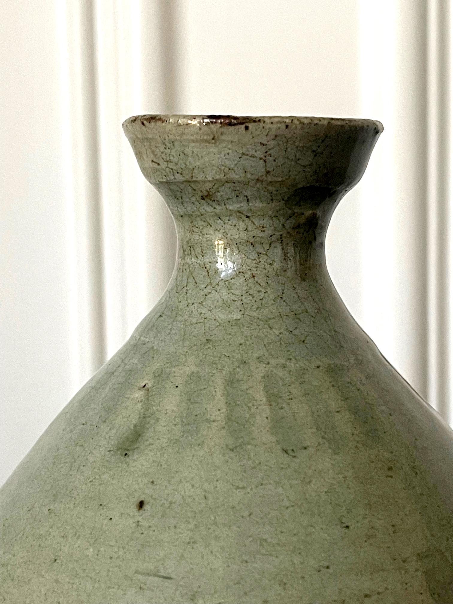 18th Century and Earlier Antique Korean Celadon Bottle Vase Joseon Dynasty For Sale