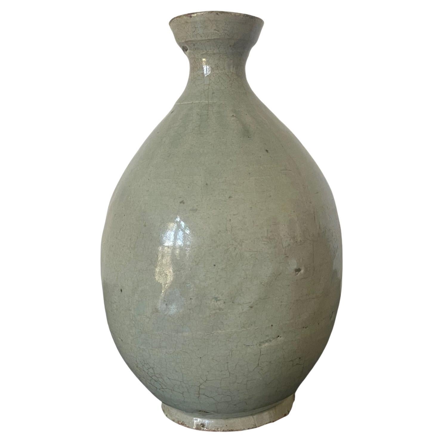 Antique Korean Celadon Bottle Vase Joseon Dynasty For Sale