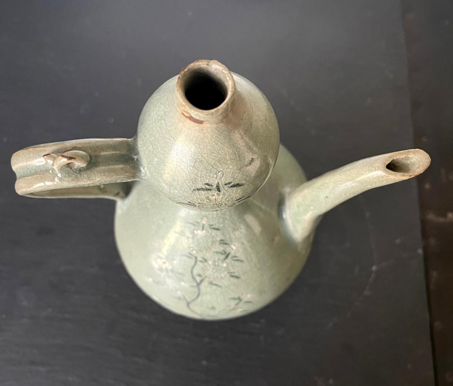 Antique Korean Celadon Ceramic Ewer with Slip Inlay Goryeo Dynasty 3