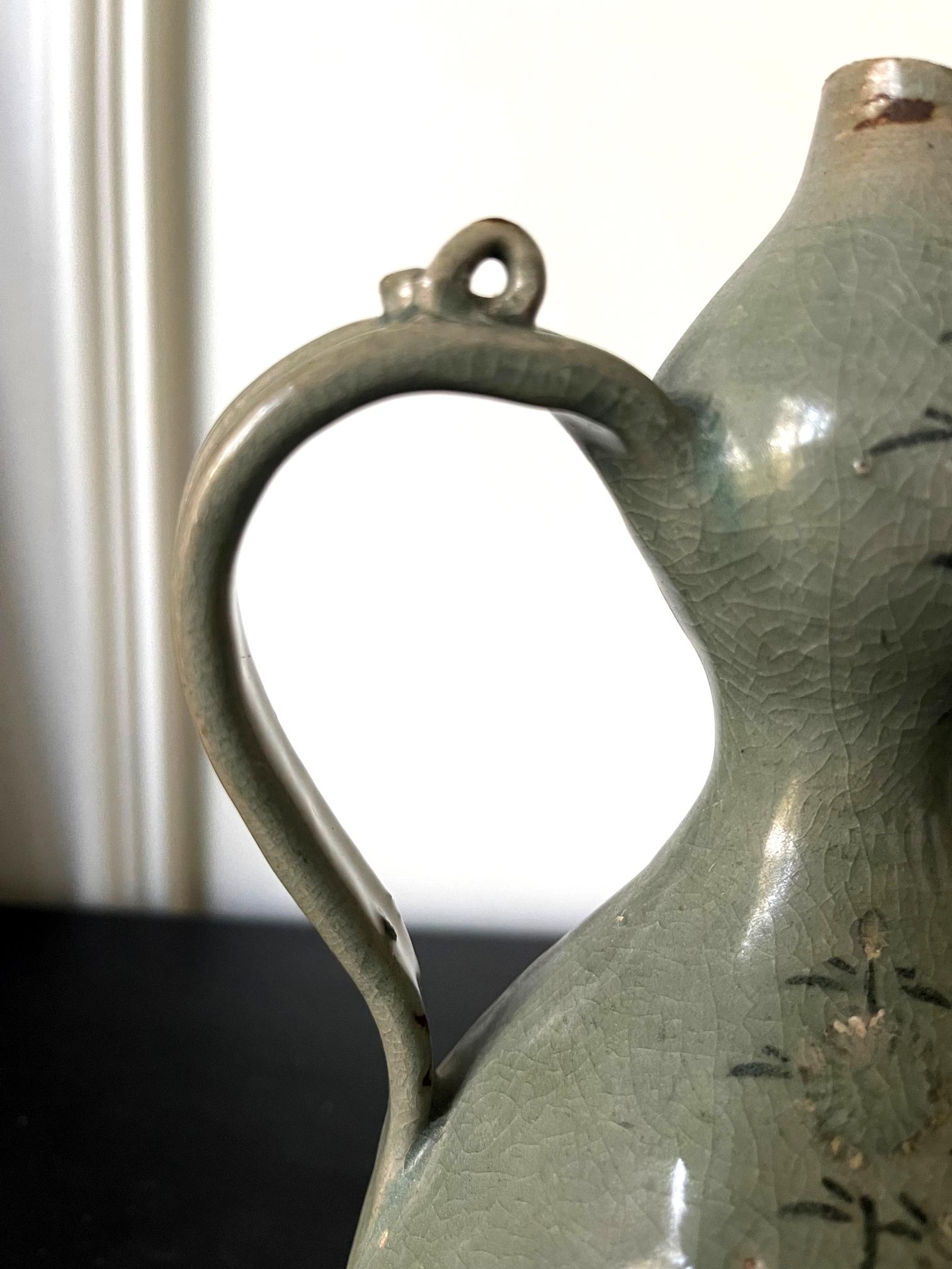 Antique Korean Celadon Ceramic Ewer with Slip Inlay Goryeo Dynasty 4