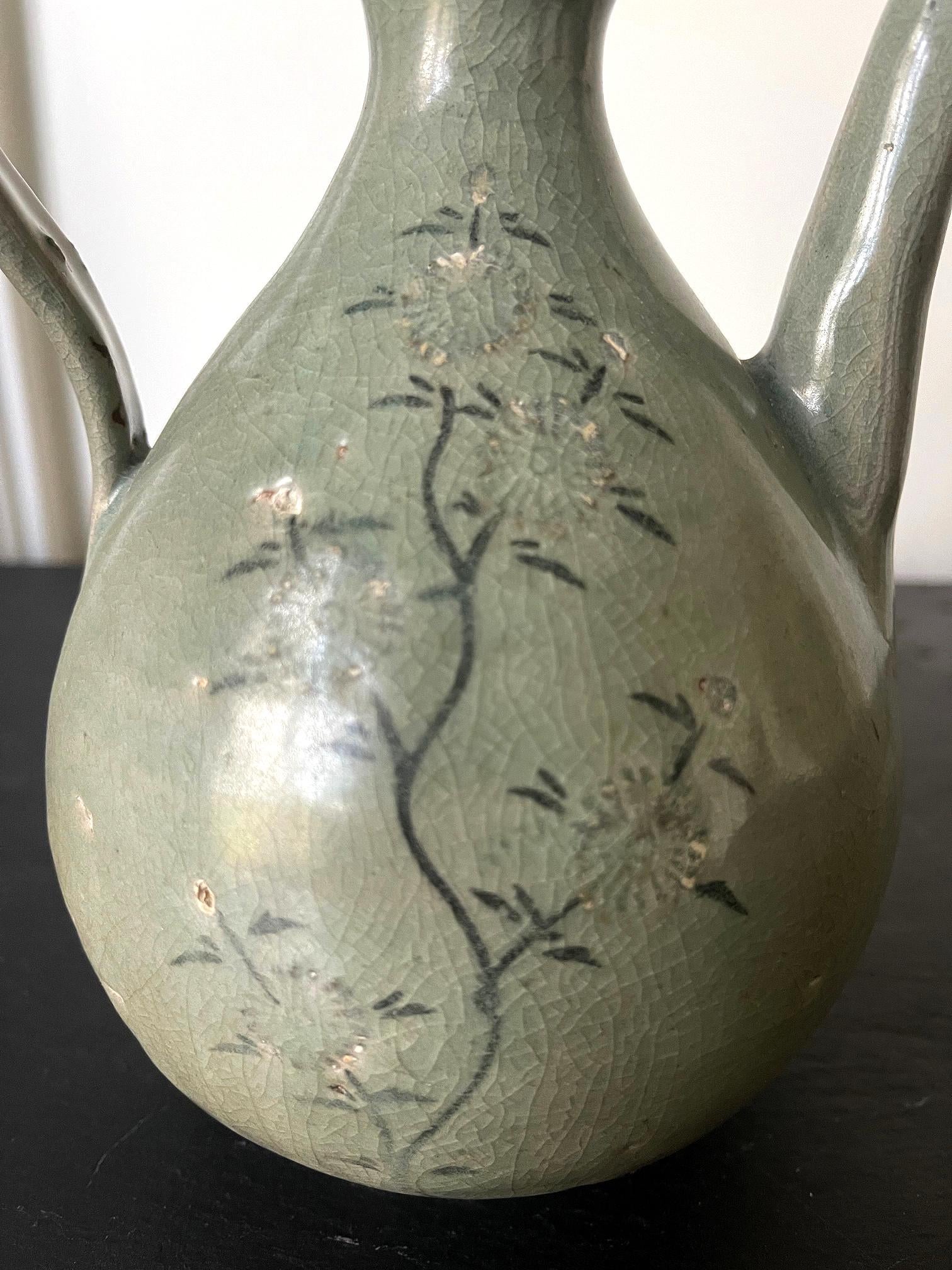 Antique Korean Celadon Ceramic Ewer with Slip Inlay Goryeo Dynasty 5