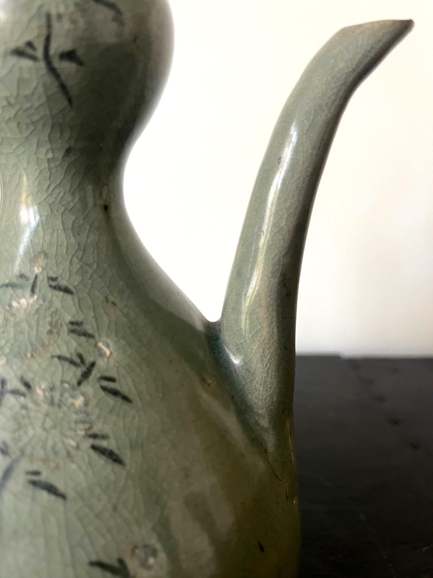 Antique Korean Celadon Ceramic Ewer with Slip Inlay Goryeo Dynasty 6