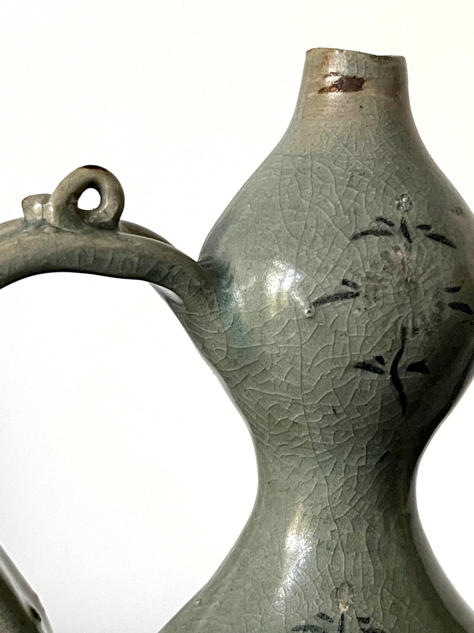 Antique Korean Celadon Ceramic Ewer with Slip Inlay Goryeo Dynasty 8