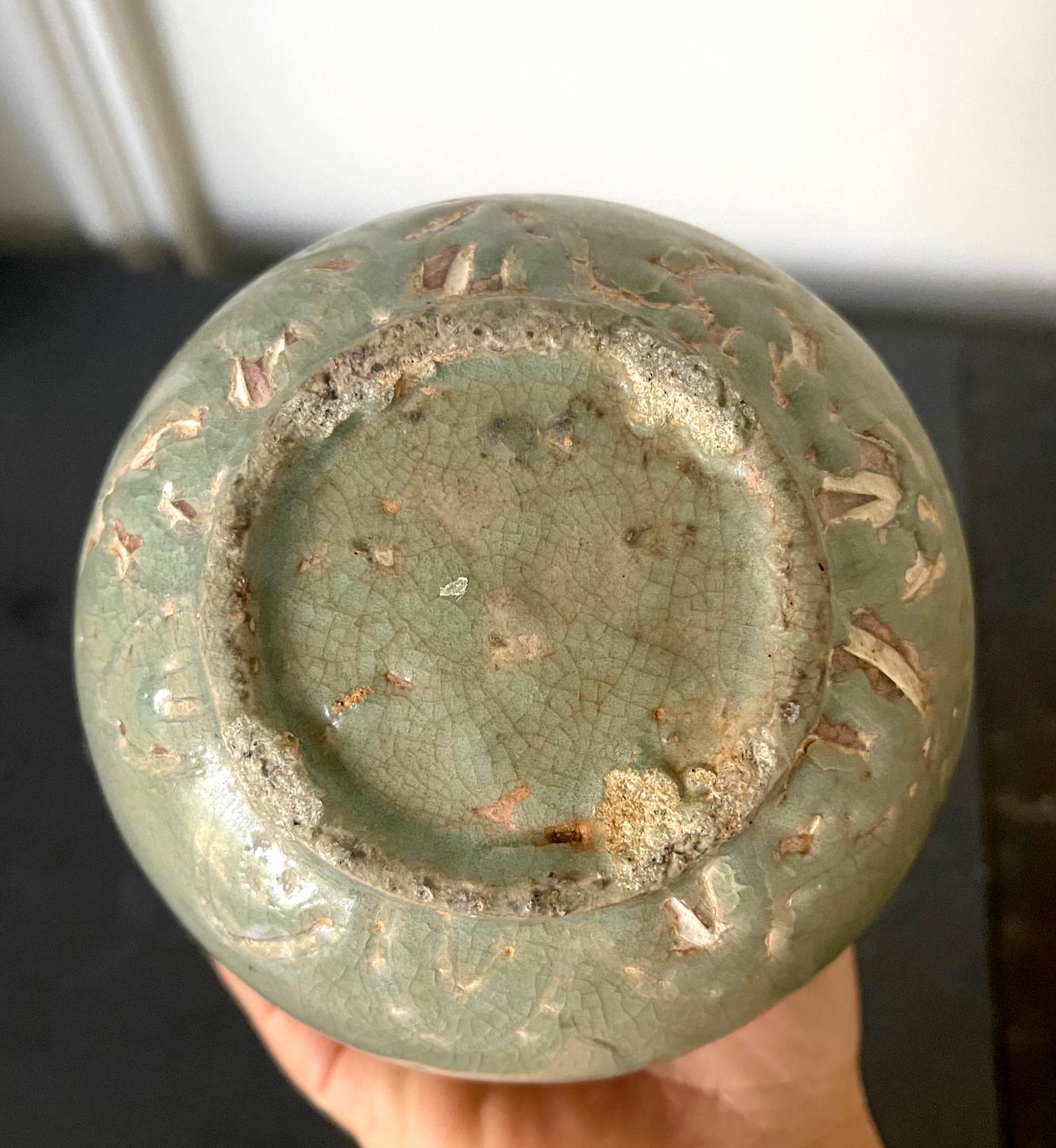 Antique Korean Celadon Ceramic Ewer with Slip Inlay Goryeo Dynasty 9