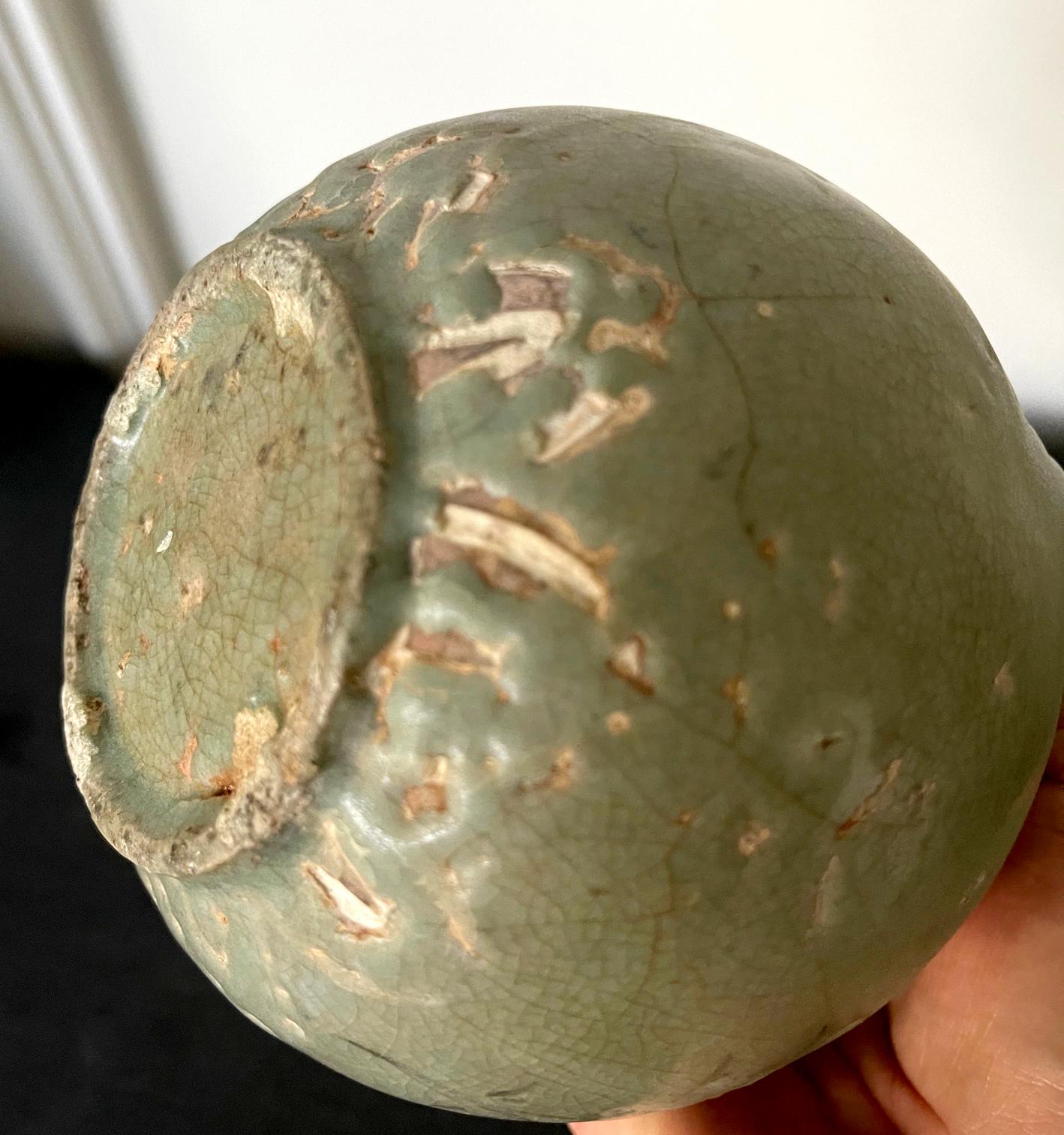 Antique Korean Celadon Ceramic Ewer with Slip Inlay Goryeo Dynasty 10