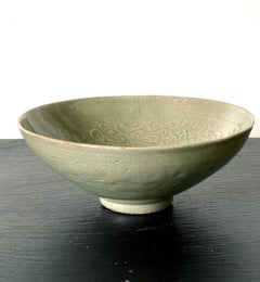 Antique Korean Ceramic Bowl with Carved Design Goryeo Dynasty