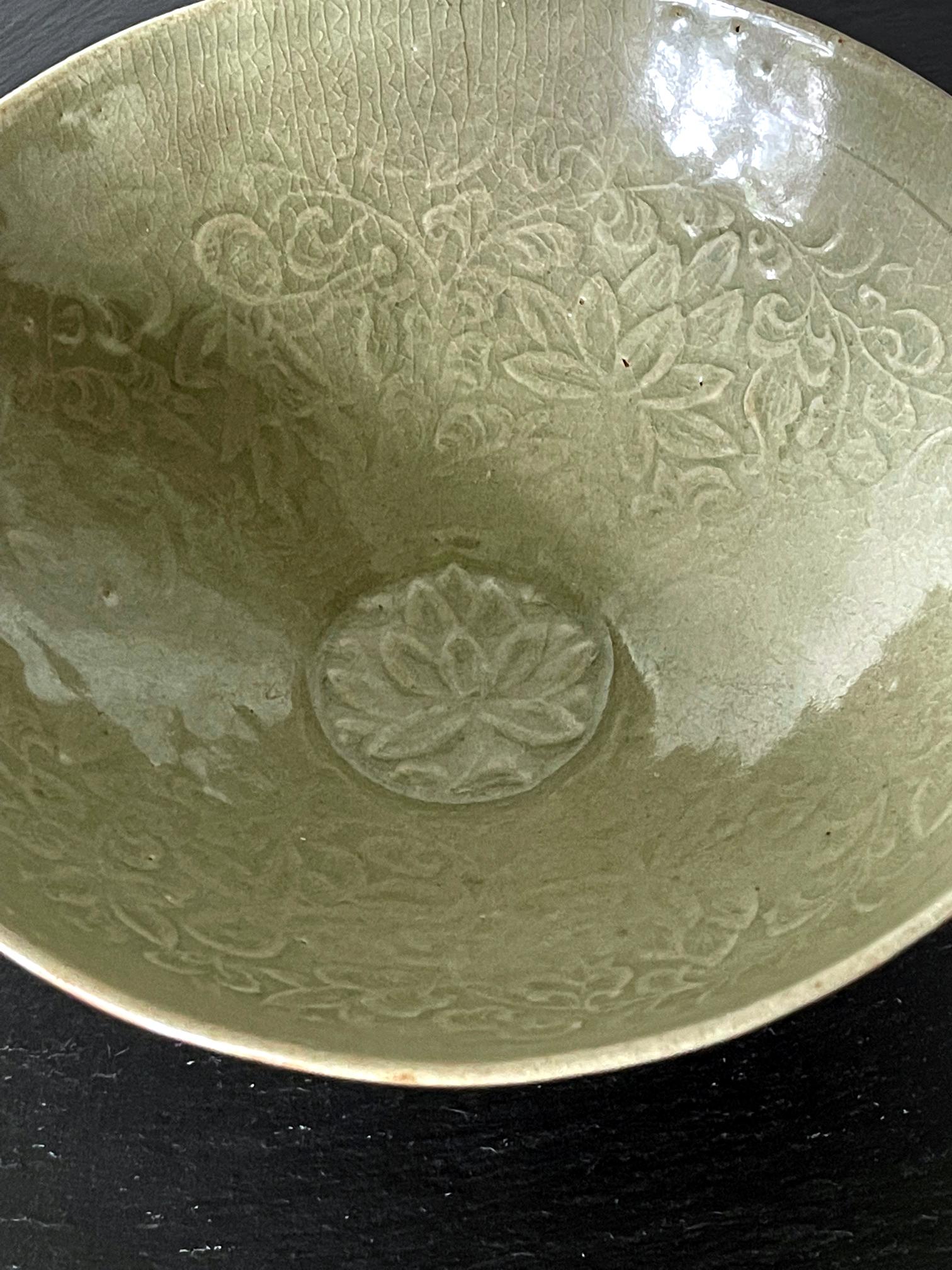 18th Century and Earlier Antique Korean Ceramic Bowl with Carved Design Goryeo Dynasty For Sale