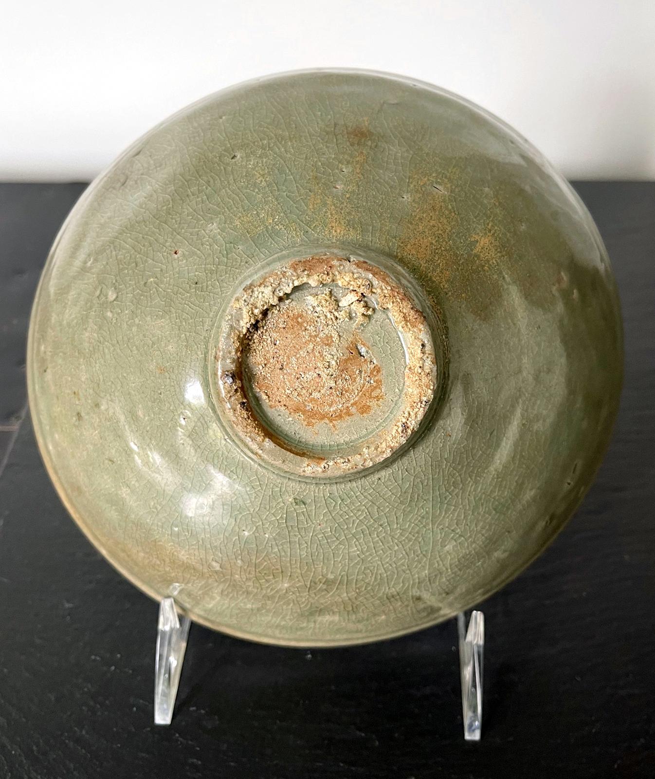 Archaistic Antique Korean Ceramic Bowl with Incised Design  For Sale