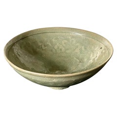 Antique Korean Ceramic Bowl with Incised Design 