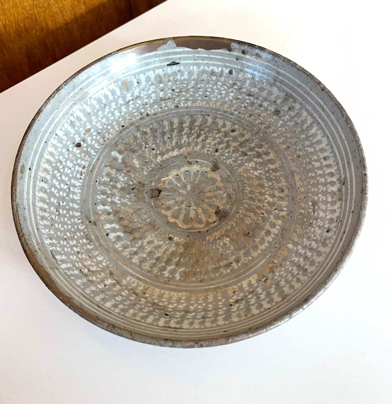 Archaistic Antique Korean Ceramic Buncheong Bowl Joseon Dynasty For Sale