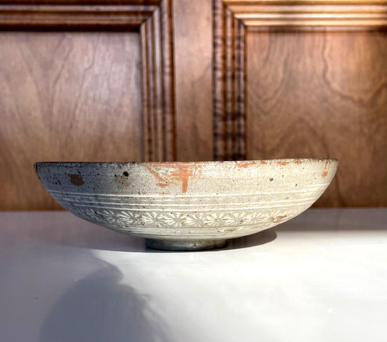 18th Century and Earlier Antique Korean Ceramic Buncheong Bowl Joseon Dynasty For Sale