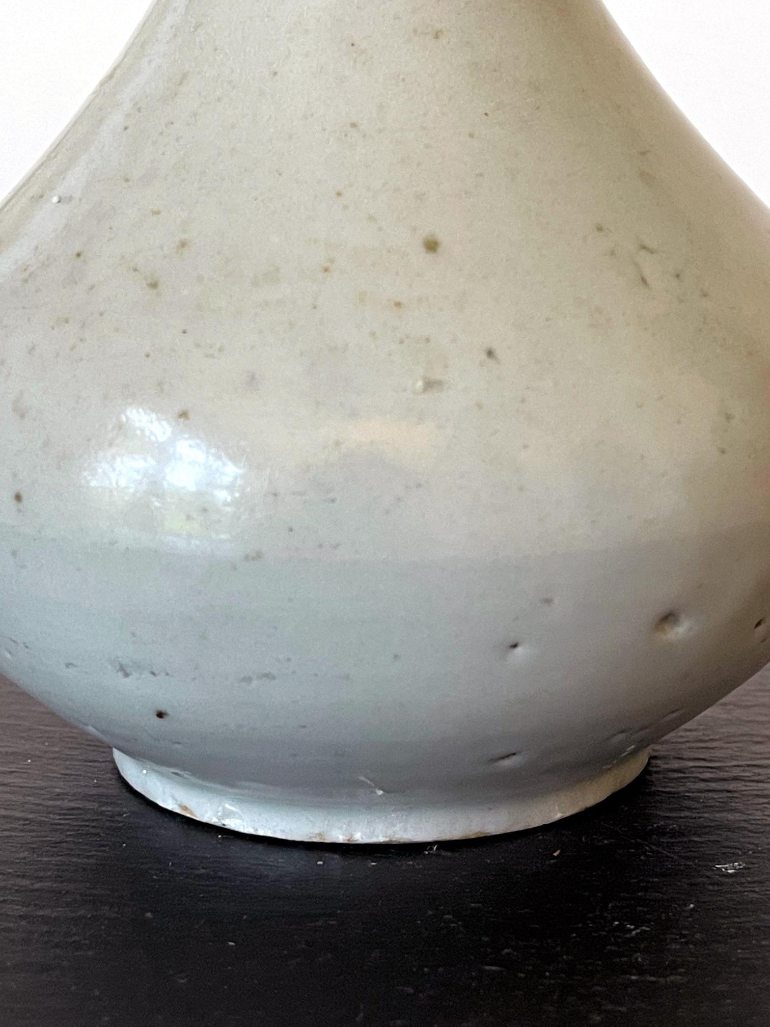 Antique Korean Ceramic White Glazed Bottle Vase Joseon Dynasty In Good Condition In Atlanta, GA