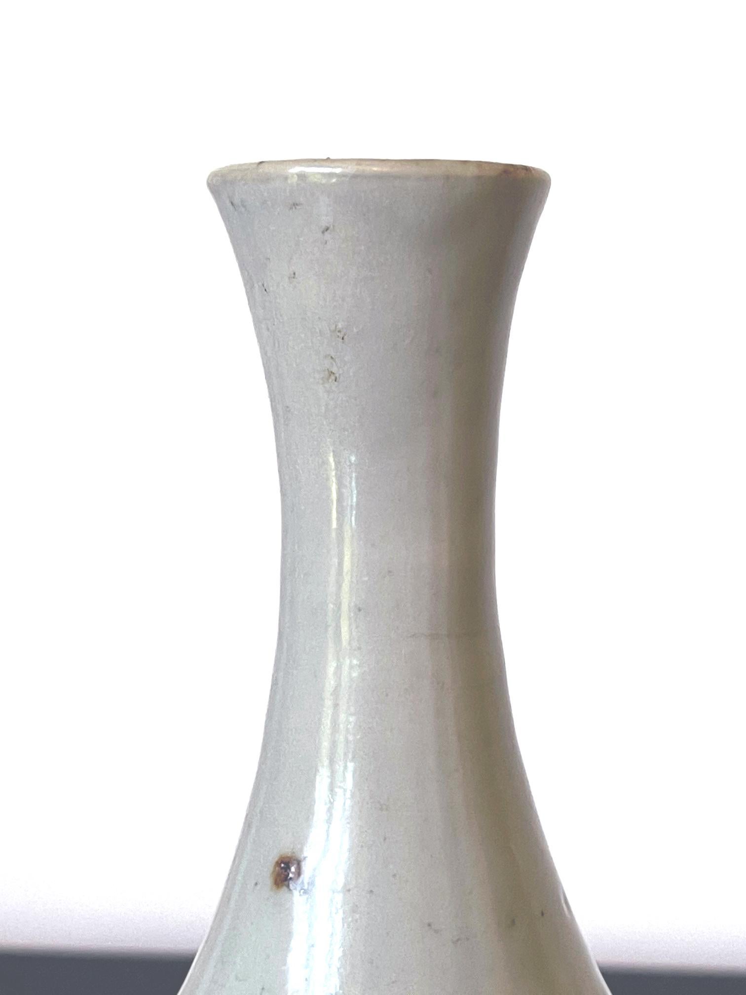 19th Century Antique Korean Ceramic White Glazed Bottle Vase Joseon Dynasty