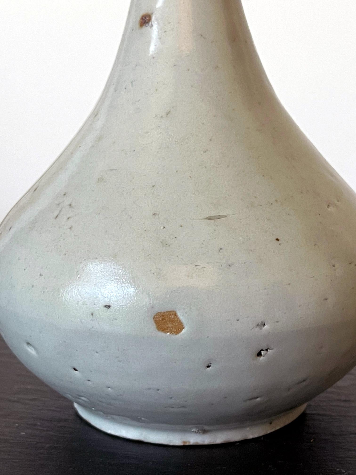 Antique Korean Ceramic White Glazed Bottle Vase Joseon Dynasty 1