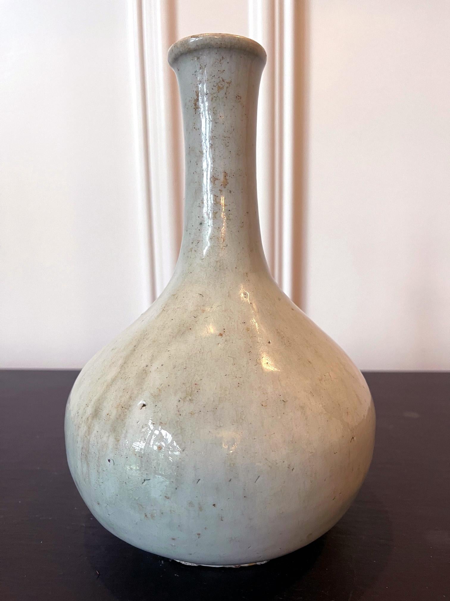 Antique Korean Ceramic White Glazed Bottle Vase Joseon Dynasty For Sale 8