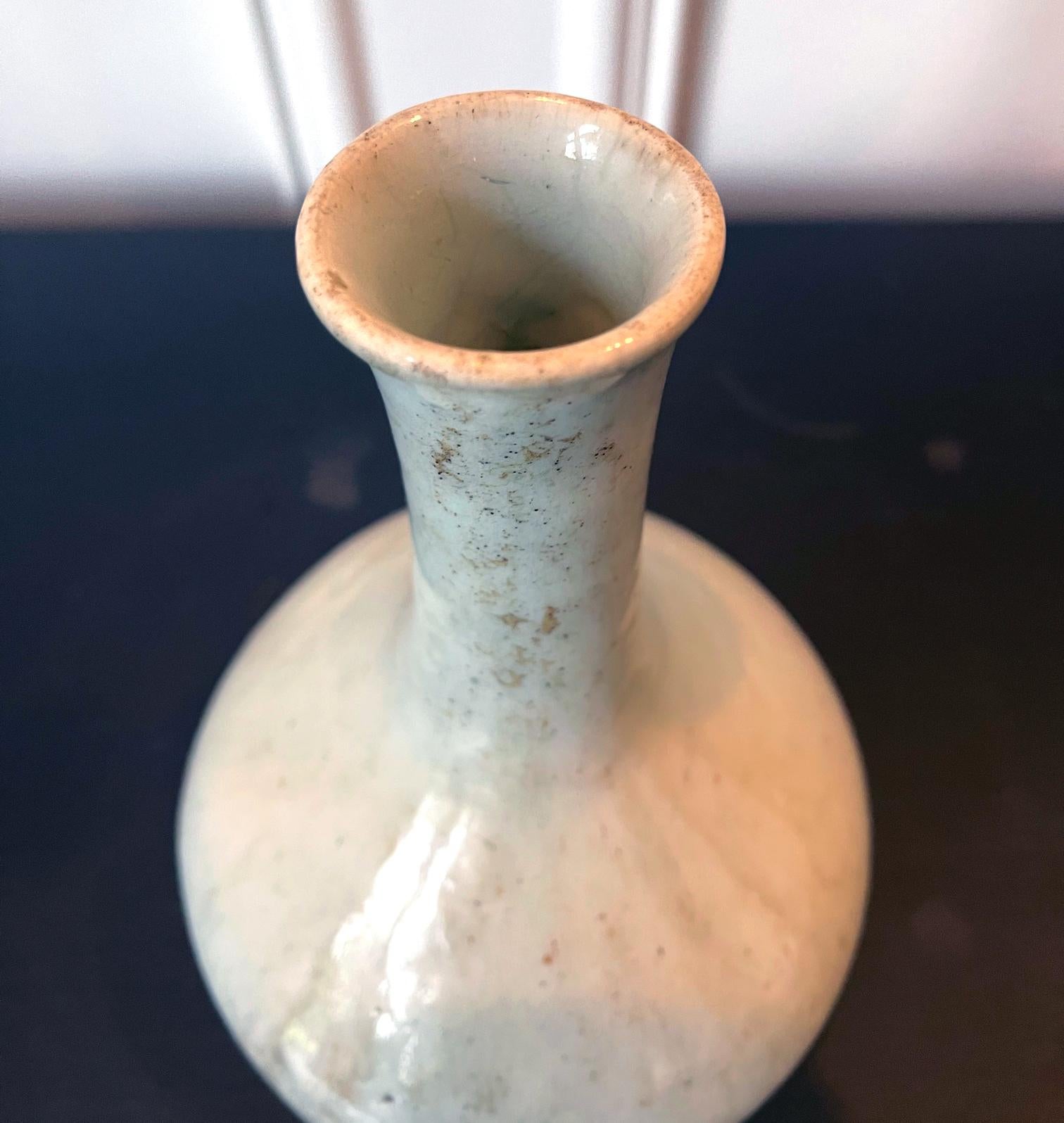 Other Antique Korean Ceramic White Glazed Bottle Vase Joseon Dynasty For Sale