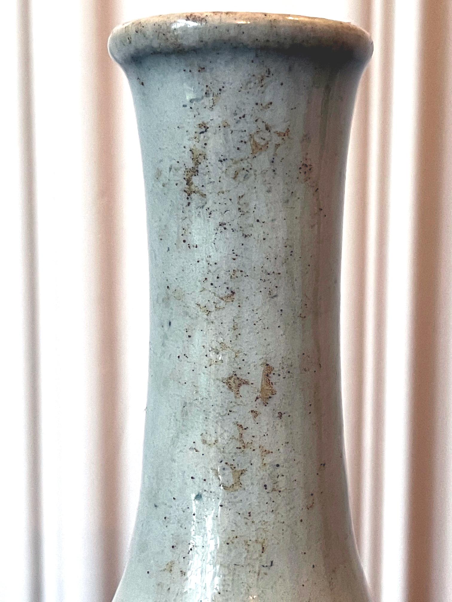 Antique Korean Ceramic White Glazed Bottle Vase Joseon Dynasty In Good Condition For Sale In Atlanta, GA