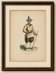 Antique Korean Costume Figure Lithograph, Traditional Korean Dress, 1852