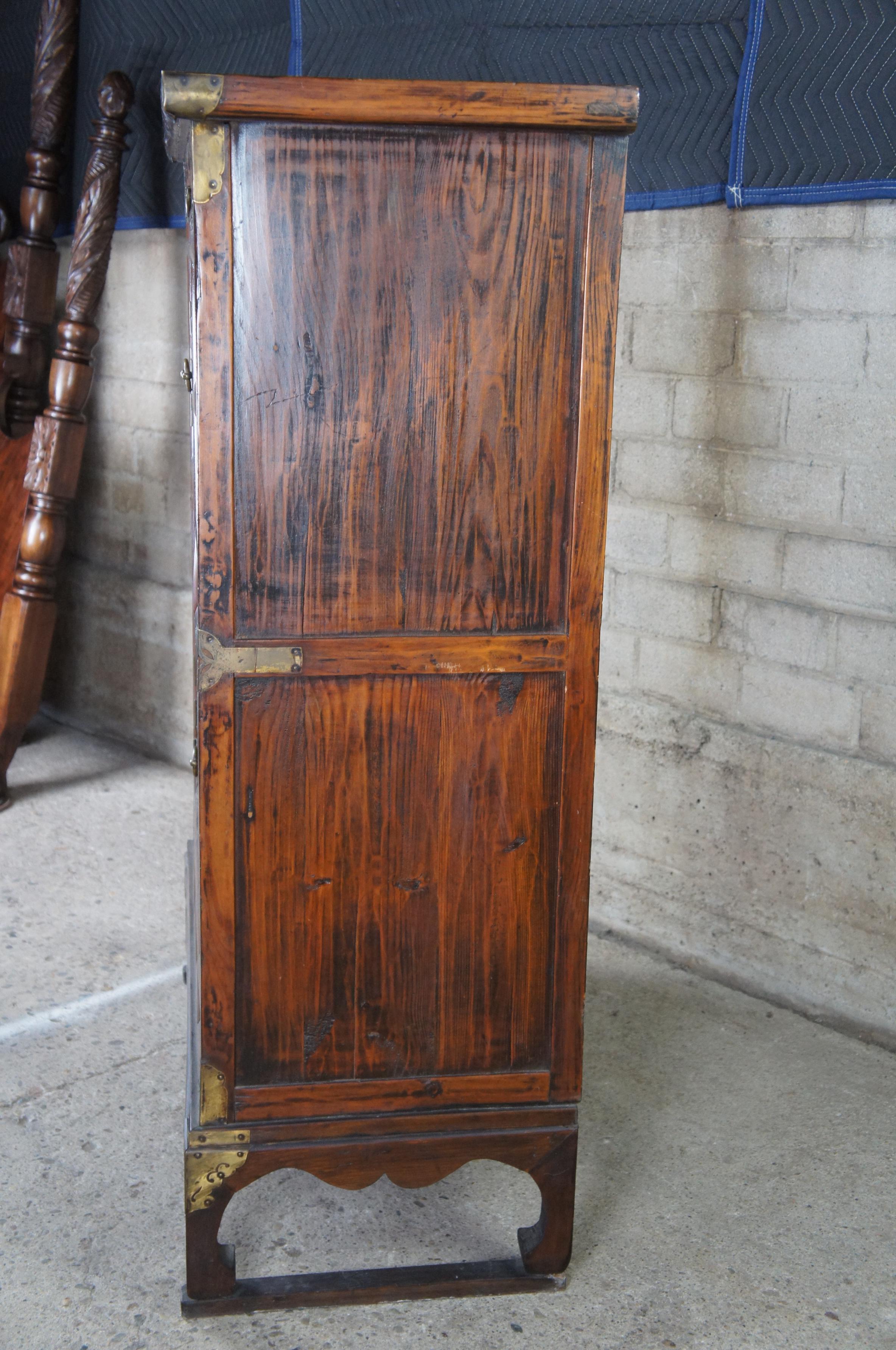 Antique Korean Elm Brass Bound Banaji Nong Tansu Scholars Chest Wedding Cabinet 1