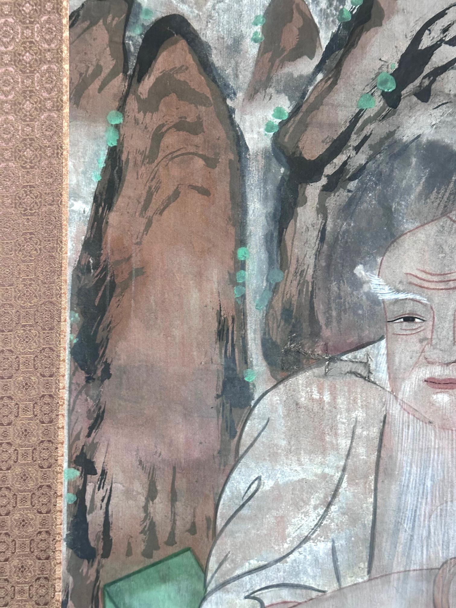 19th Century Antique Korean Folk Painting of Mountain Spirit Joseon Dynasty For Sale