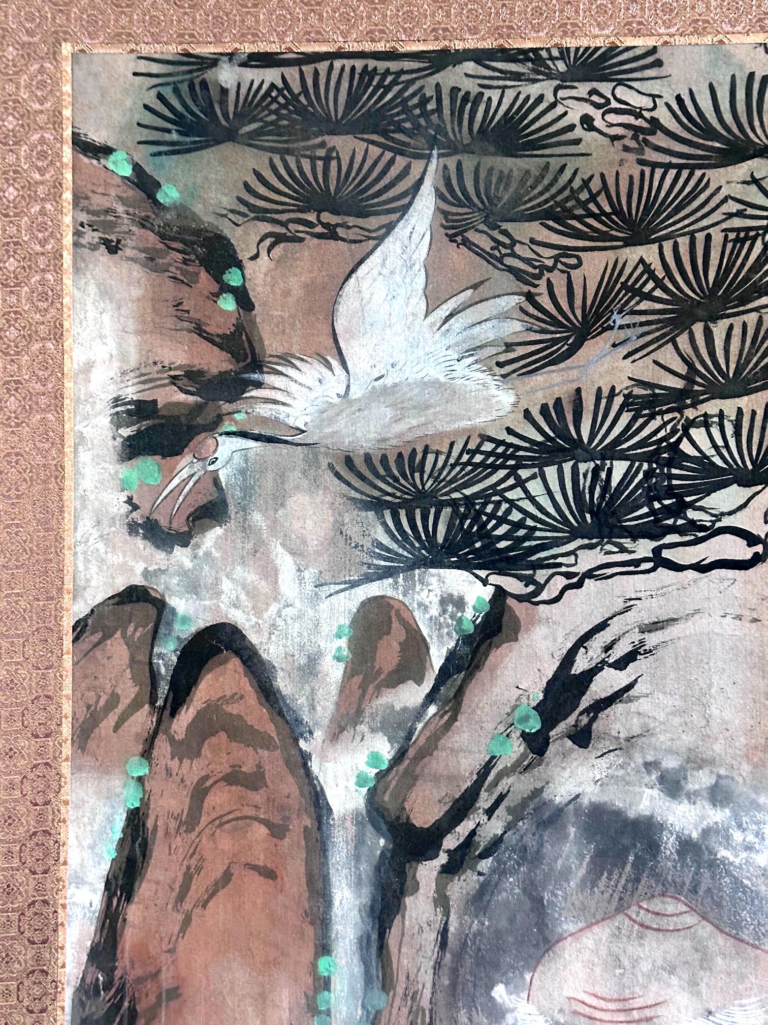 Brocade Antique Korean Folk Painting of Mountain Spirit Joseon Dynasty For Sale