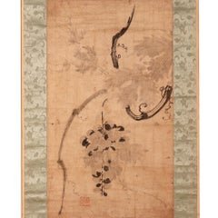 Antique Korean Literati Ink Painting on Paper of Grapevine