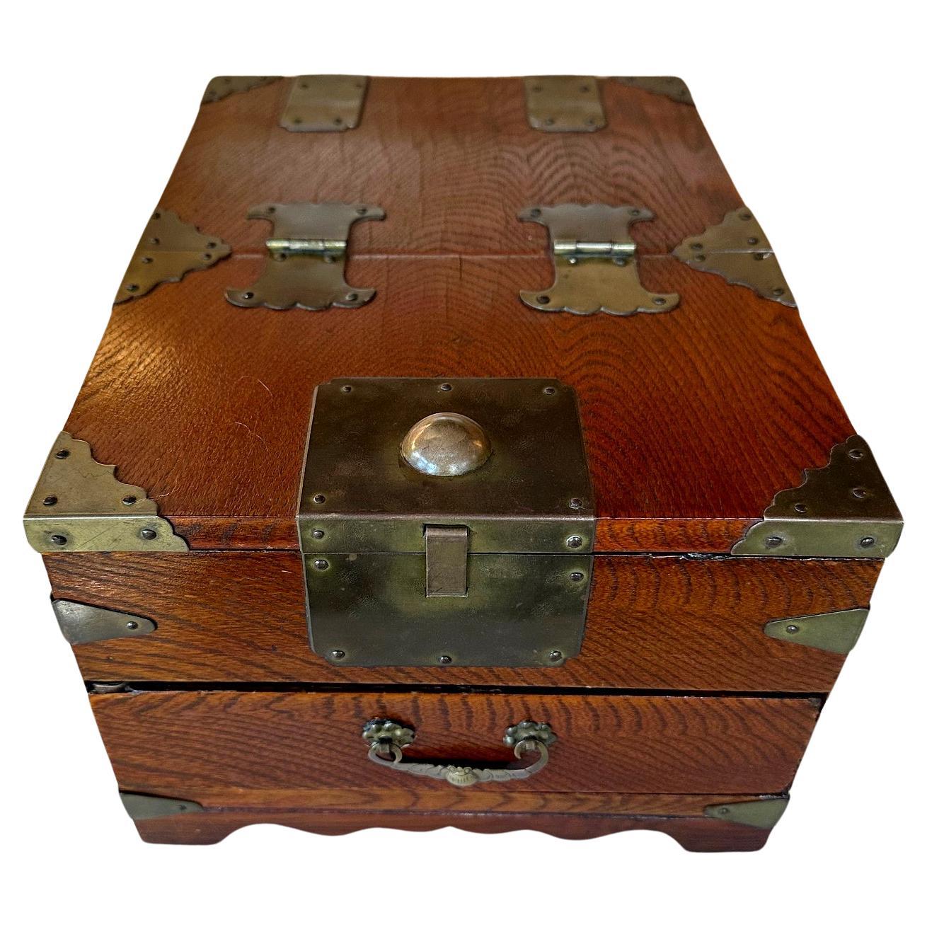 Antique Korean Mirror and Cosmetic Box For Sale