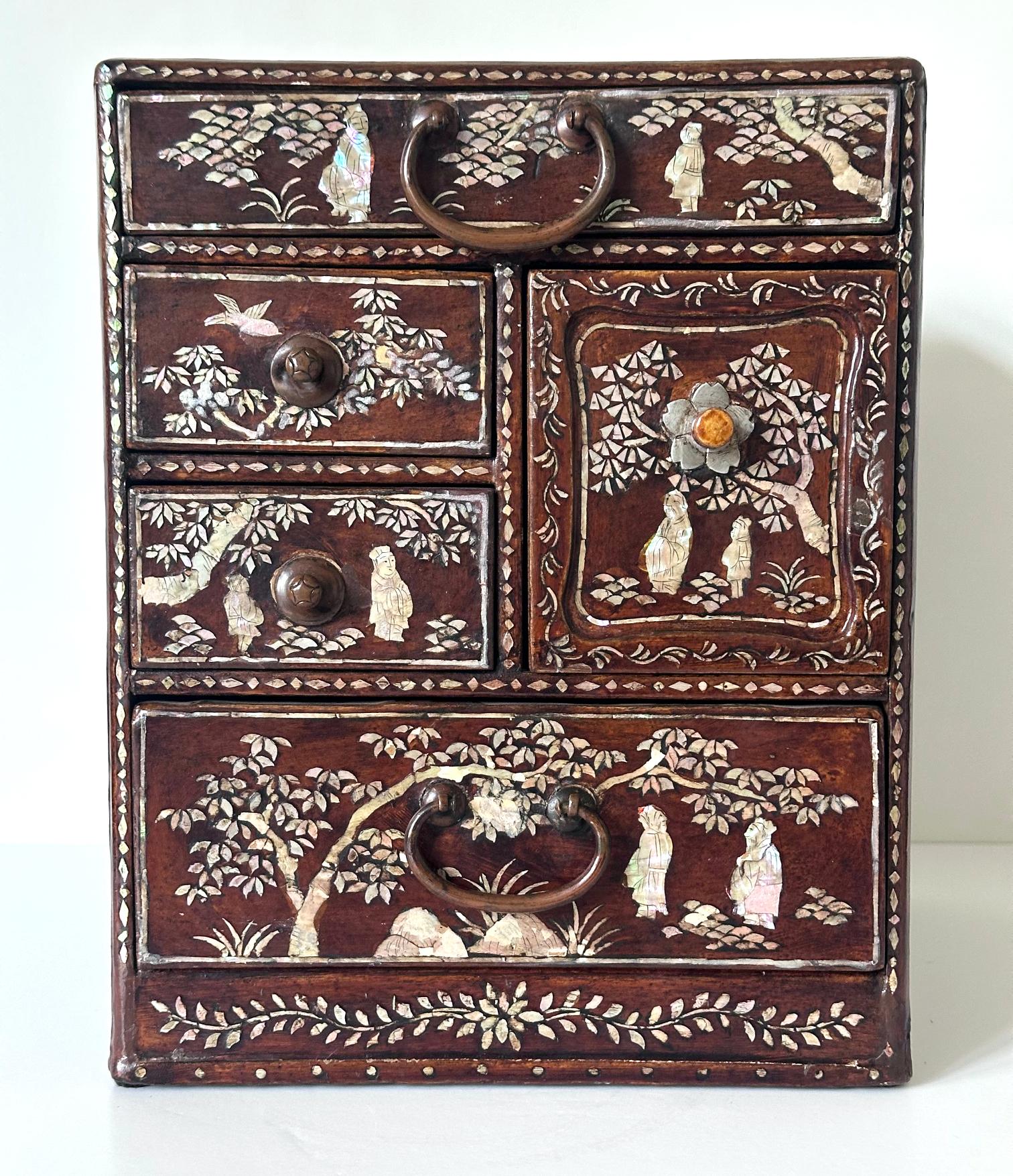 Other Antique Korean Mother of Pearl Inlay Lacquer Tabletop Accessory Chest Joseon For Sale