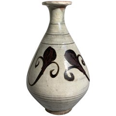 Antique Korean Pear Shaped Bottle Vase with Underglaze Iron Brown Decoration