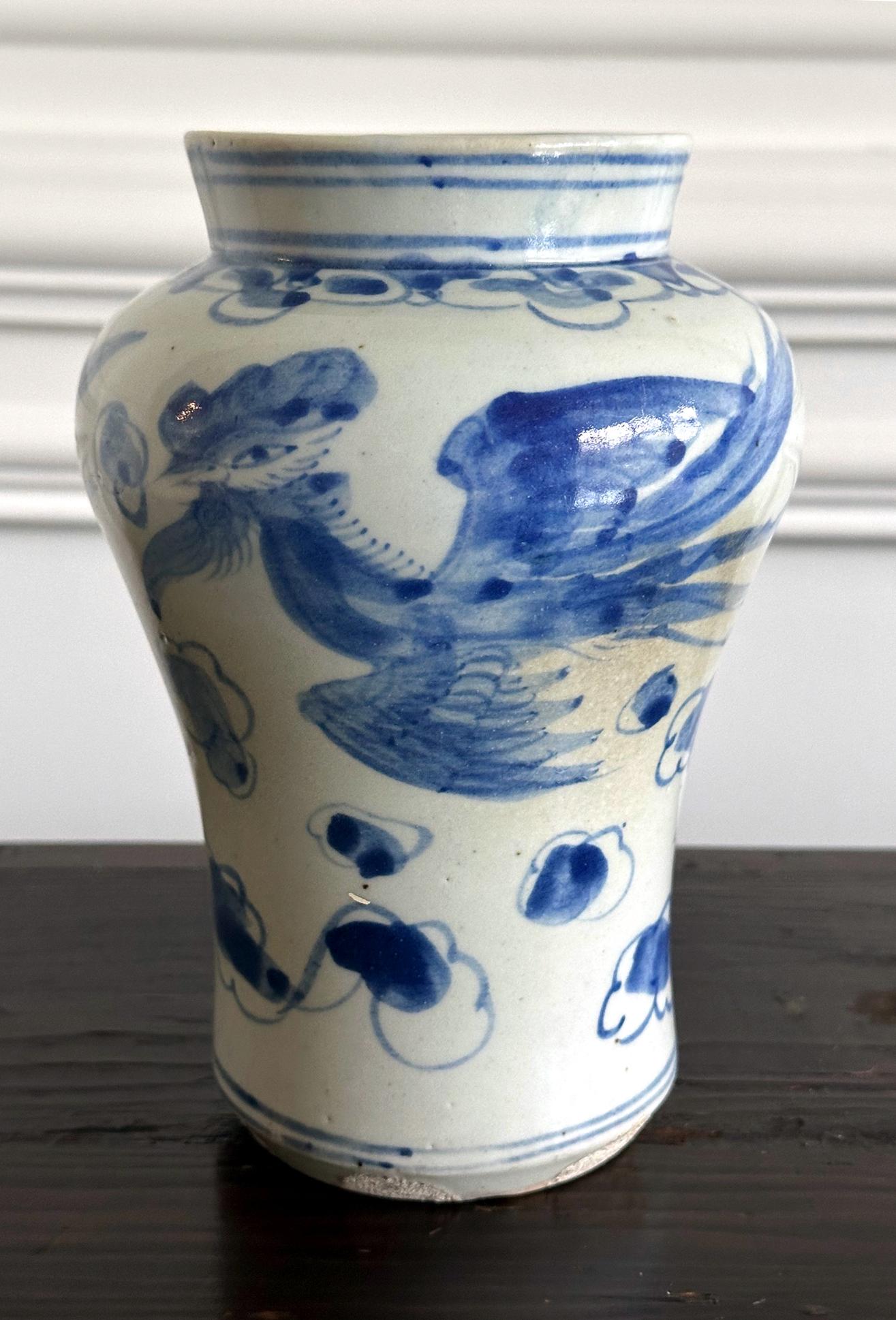 Other Antique Korean Porcelain Jar with Pheonix Design Joseon Dynasty For Sale