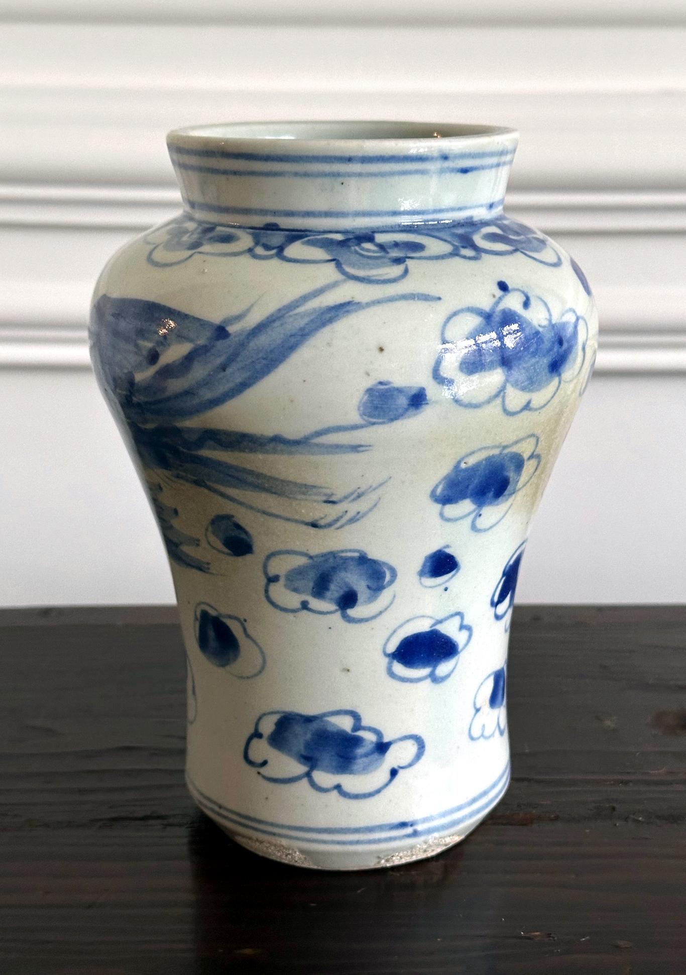 Glazed Antique Korean Porcelain Jar with Pheonix Design Joseon Dynasty For Sale