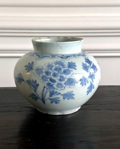 Antique Korean Porcelain Peony Jar Joseon Dynasty