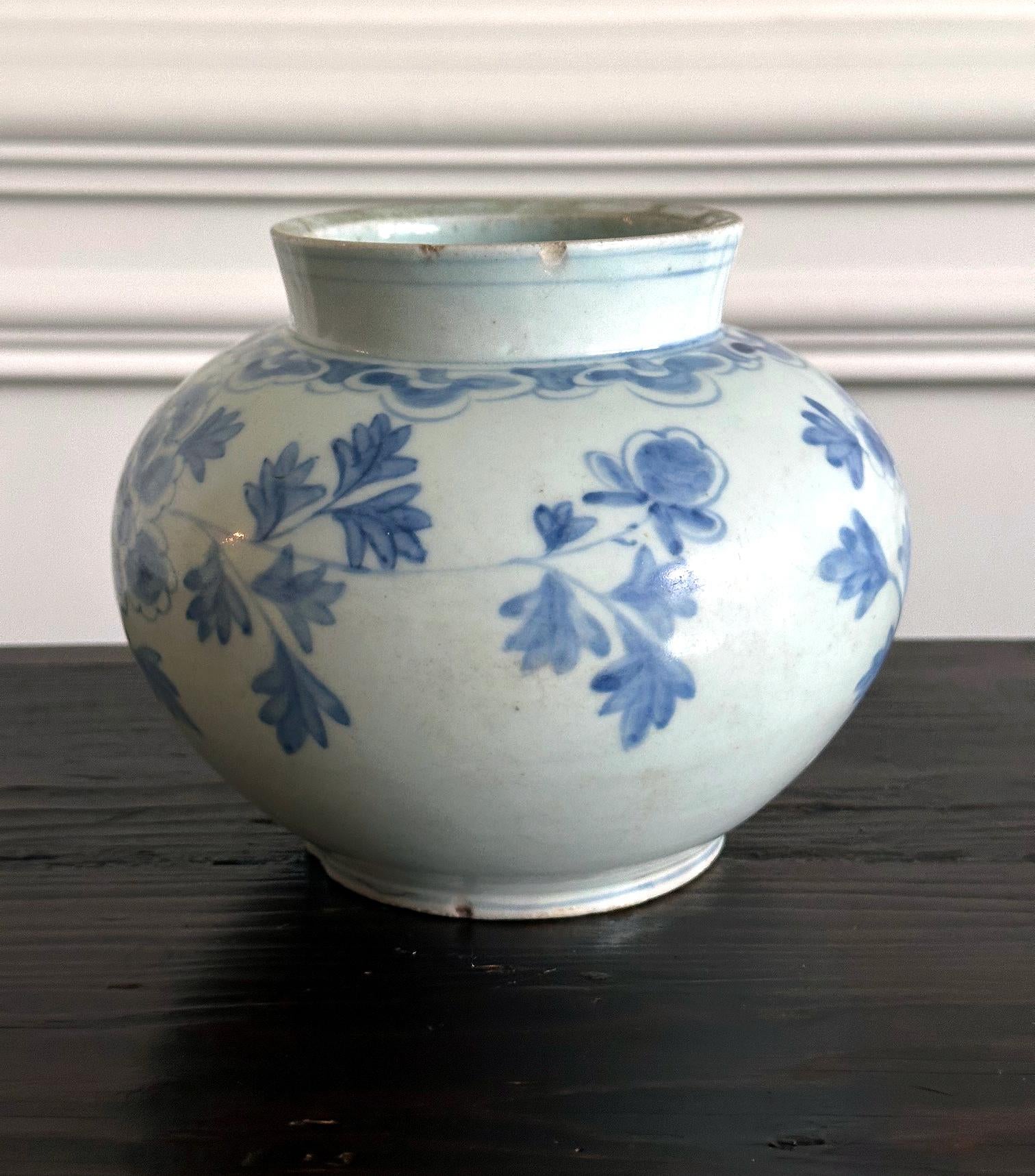 Other Antique Korean Porcelain Peony Jar Joseon Dynasty For Sale