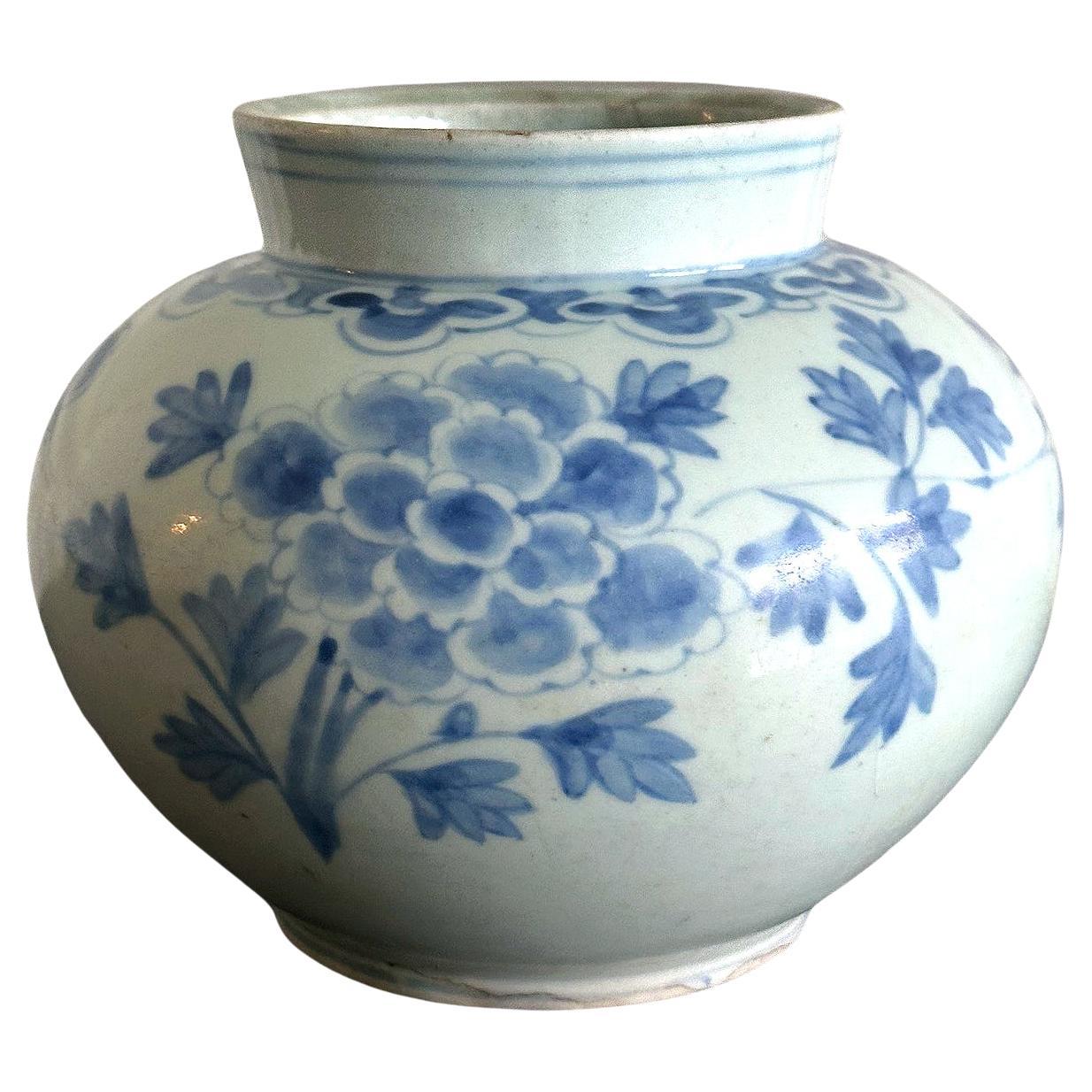 Antique Korean Porcelain Peony Jar Joseon Dynasty