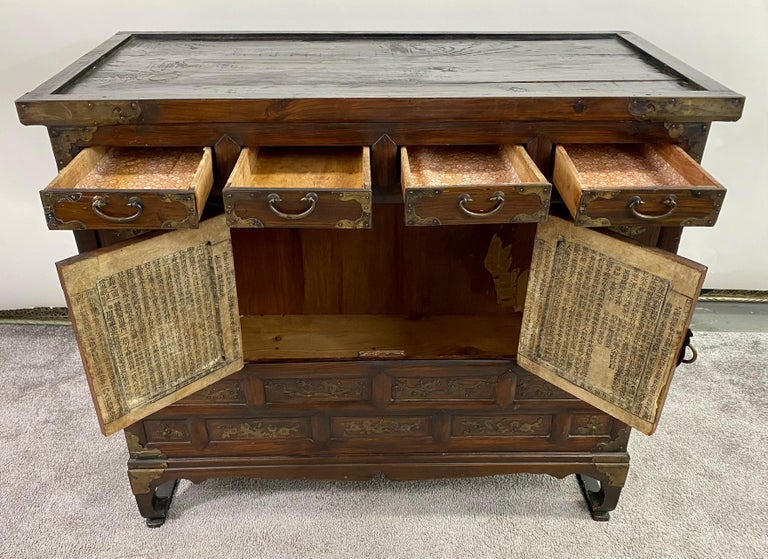 Antique Korean Tansu Butterfly or Chest Elm Wood with Brass