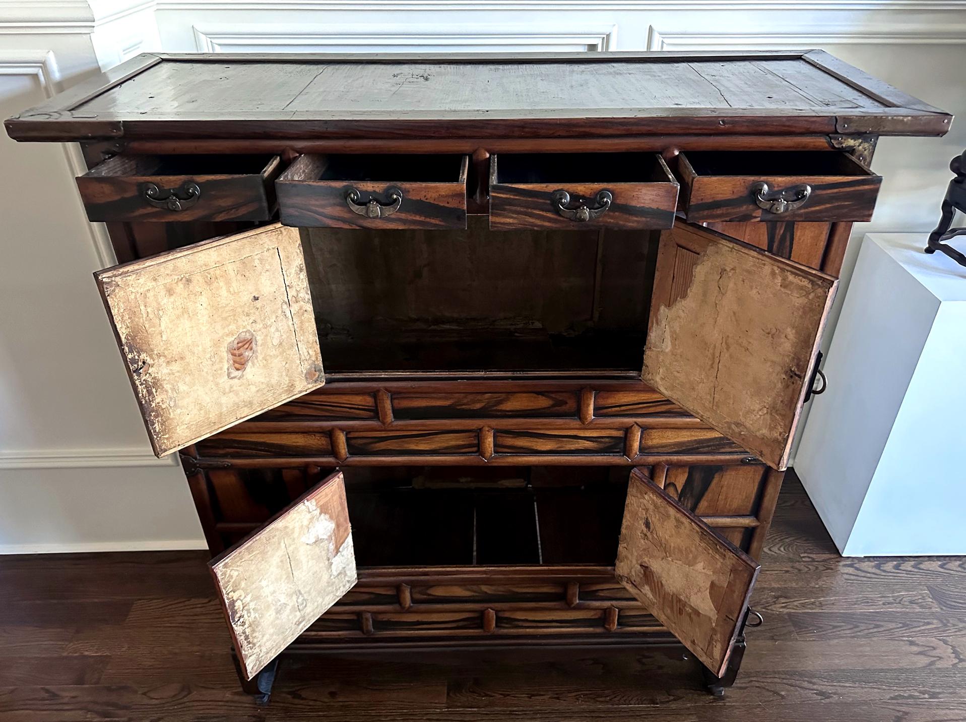 Antique Korean Two-Level Storage Chest Ich’ung Jang with Persimmon Panels For Sale 9
